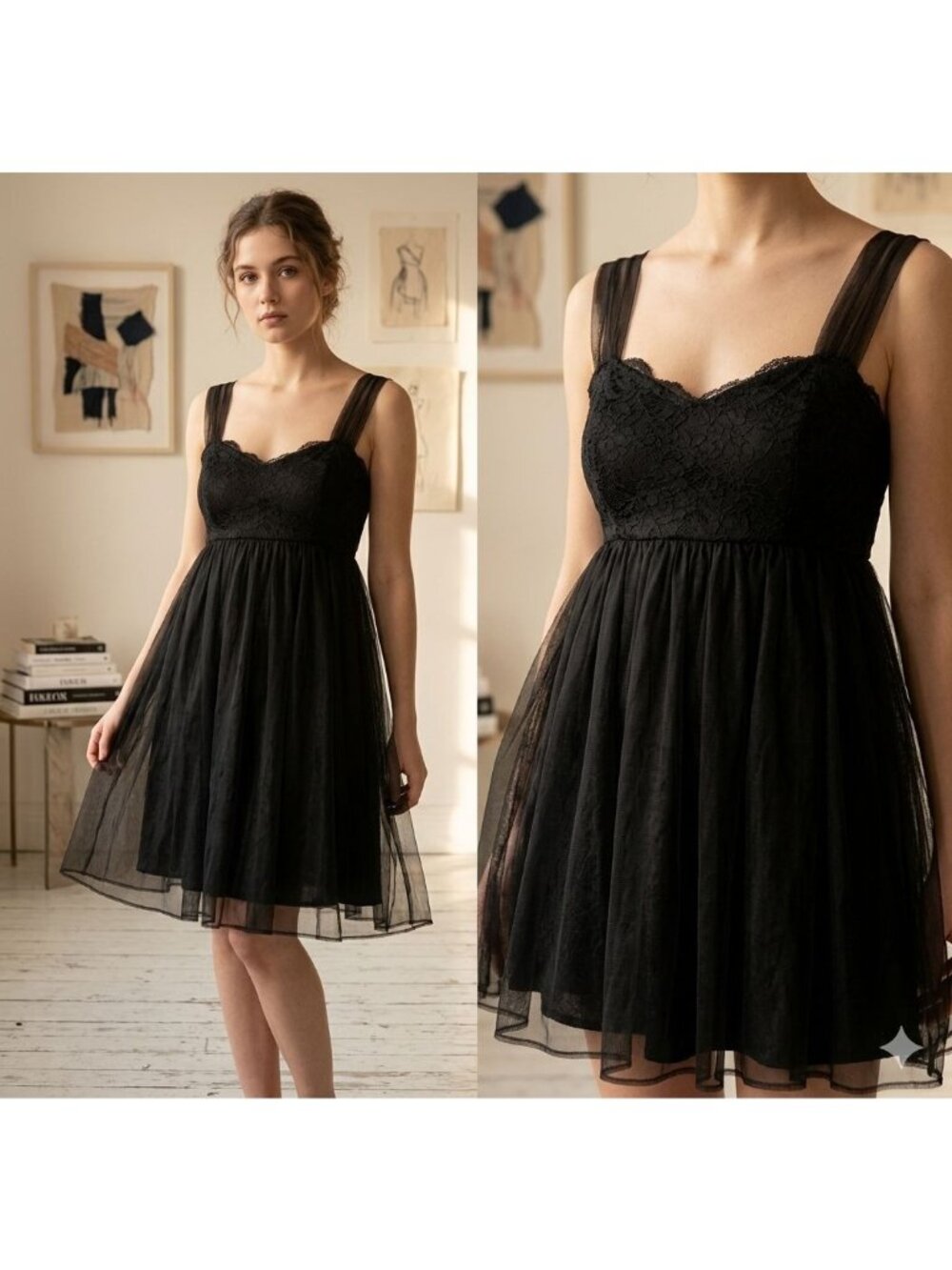 VTG 60's Black Lace Nylon Slip Dress Van Raalte Size 34 Nightie Coquette Grunge